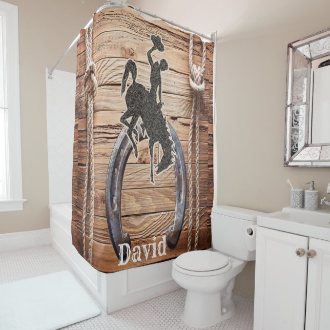 Douche rideau Pays Cowboy Bois corde Chaussure (En situation)