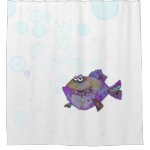 Douche Rideau poisson et bulles