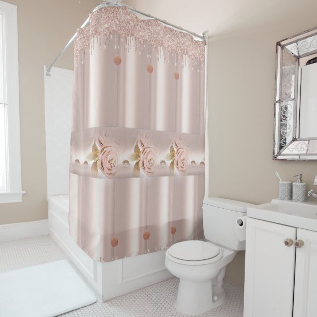 Douche rideau rose Parties scintillant goutte (En situation)