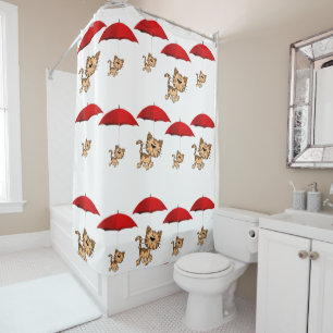 Douche rideau Rouge Parapluie Chats