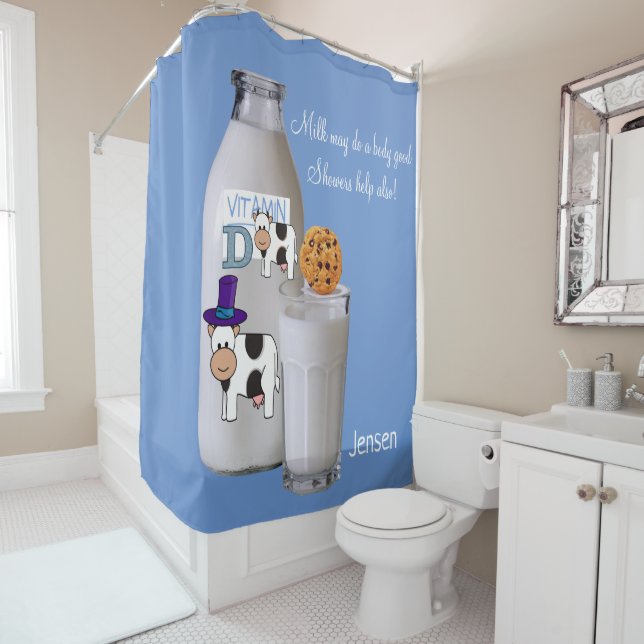 Douche rideau Vache Lait Bleu Vitamine D (En situation)