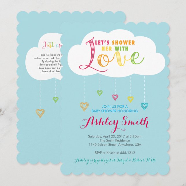 Douchons-la avec Amour Baby shower Invitation (Devant / Derrière)