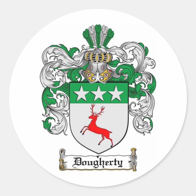DOUGHERTY-FAMILIENWAPPEN - WAFFENSCHUTZSCHUTZ RUNDER AUFKLEBER (Vorderseite)