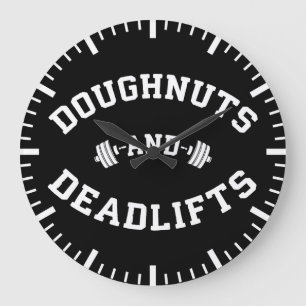 Doughnut and Deadlifts - Funny Gym Workout Große Wanduhr