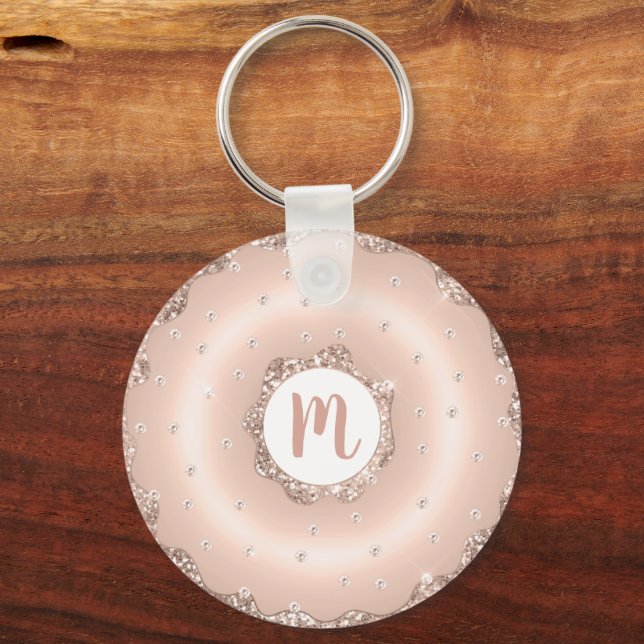 Doughnut Monogram Rose Gold Glitzer Skript mädchen Schlüsselanhänger (Vorderseite)