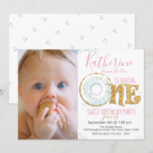 Doughnut One Sweet 1st Birthday Party Foto Einladung