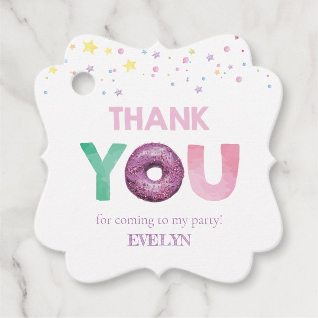 Doughnut Party Personalisiert Danke Geschenkanhänger (Vorderseite)