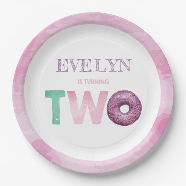Doughnut Second Birthday Personalisiert Pappteller (Vorderseite)