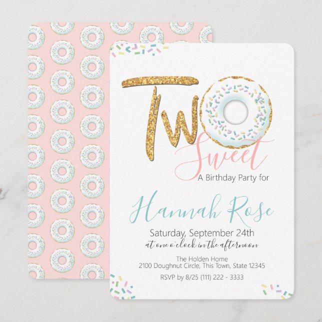 Doughnut Two Sweet 2. Geburtstag Party Einladung (Vorne/Hinten)