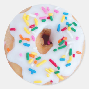 Doughnut White Zuckerguss streut niedliche Aufkleb Runder Aufkleber