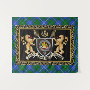 Douglas Clan Abzeichen & Motto w/Lions Wandteppich