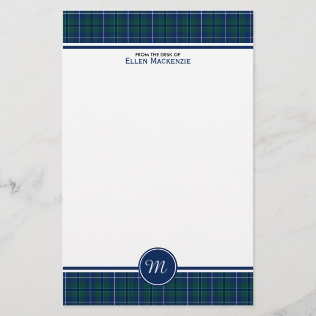 Douglas Clan Dark Blue Modern Tartan Monogram Briefpapier (Vorderseite)