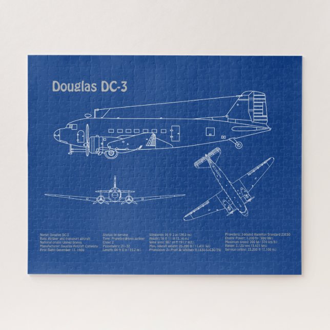 Douglas DC-3 - Airplane Blueprint Zeichn Plan AD (Horizontal)