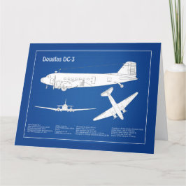 Douglas DC-3 - Airplane Blueprint Zeichnend Plan A Dankeskarte