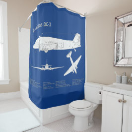 Douglas DC-3 - Airplane Blueprint Zeichnend Plan A Duschvorhang