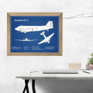 Douglas DC-3 - Airplane Blueprint Zeichnend Plan A Fotodruck