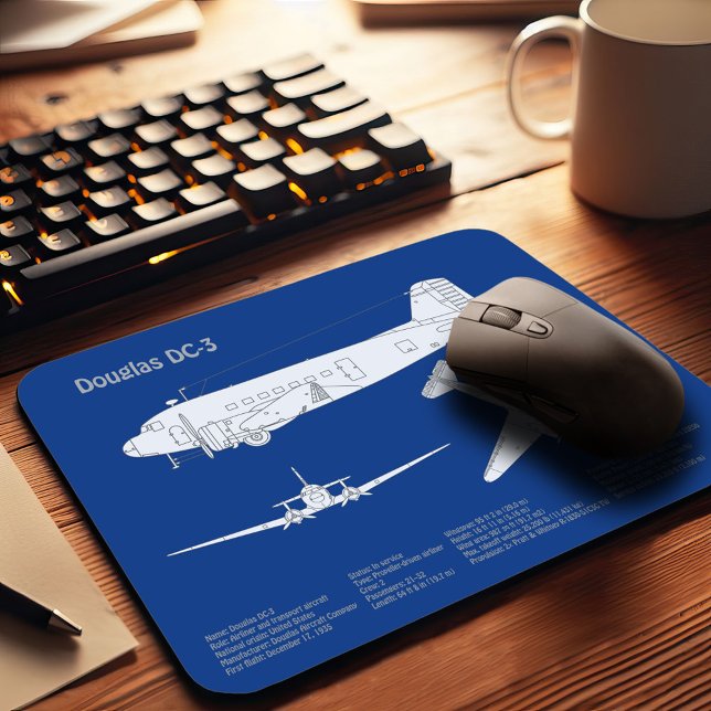 Douglas DC-3 - Airplane Blueprint Zeichnend Plan A Mousepad (Von Creator hochgeladen)