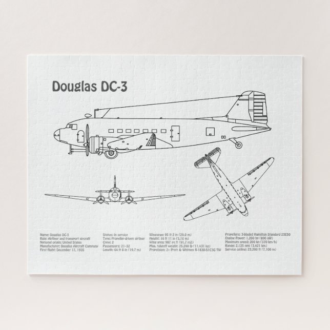Douglas DC-3 - Airplane Blueprint Zeichnend Pläne  (Horizontal)
