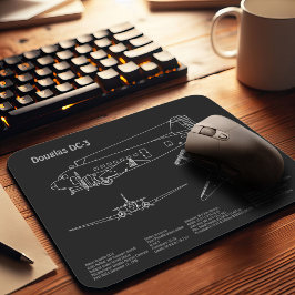 Douglas DC-3 - Airplane Blueprint Zeichnend Pläne Mousepad