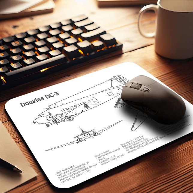 Douglas DC-3 - Airplane Blueprint Zeichnend Pläne  Mousepad (Von Creator hochgeladen)