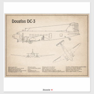 Douglas DC-3 - Flugzeugkonzept Zeichnend Pläne SD Aufkleber