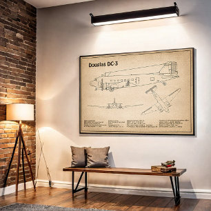 Douglas DC-3 - Flugzeugkonzept Zeichnend Pläne SD Poster