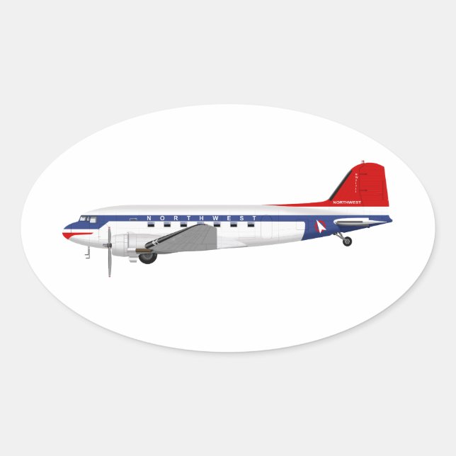 Douglas DC-3 Skytrain Northwest Airlines Ovaler Aufkleber (Vorderseite)