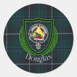 Douglas Scottish Clan Tartan & Crest Runder Aufkleber
