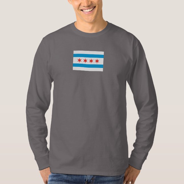 Douille de T-shirt de drapeau de Chicago longue (Devant)