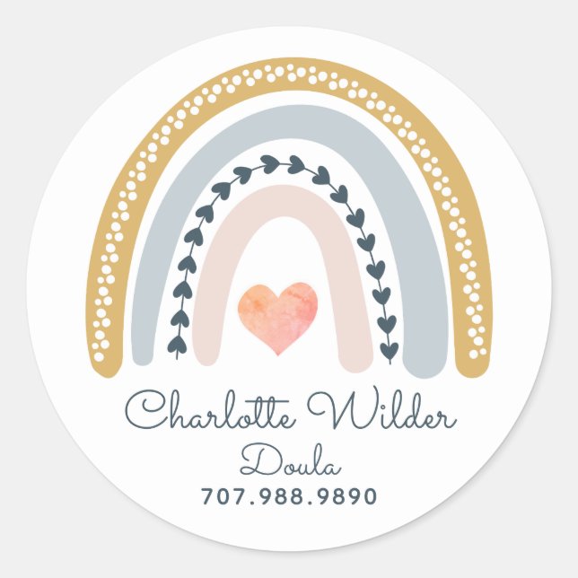 Doula Birth Coach Watercolor Rainbow Business Runder Aufkleber (Vorderseite)