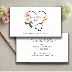 Doula Floral Stethoscope Business Card Visitenkarte