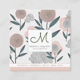 Doula hält Hand gezeichnetes Blumen mit Monogramm Quadratische Visitenkarte