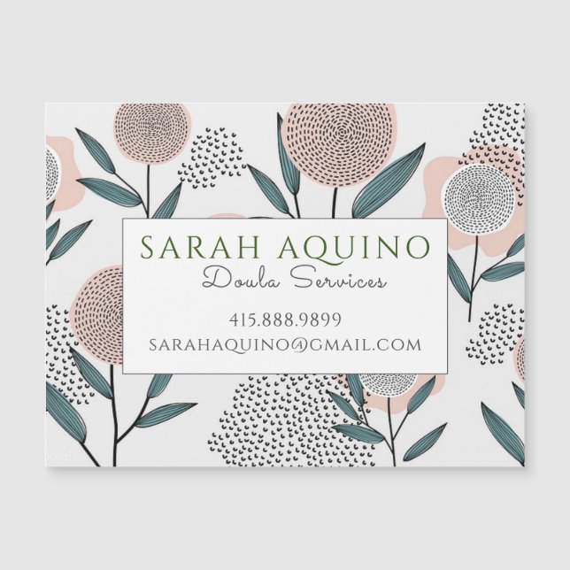 Doula Magnetic Business Card Pfirsichkoralle Flora Magnetkarte (Vorderseite)