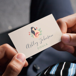 Doula Midfrau Birthing Coach Elegant Leafy Pflanze Visitenkarte