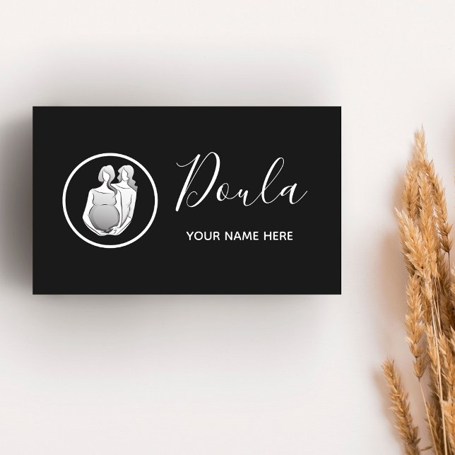 Doula Midfrau Elegant Calligraphy Black & White Visitenkarte (Von Creator hochgeladen)