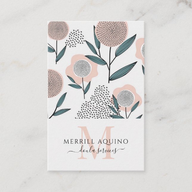 Doula Services Monogram Hand Drain Floral Visitenkarte (Vorderseite)