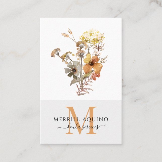 Doula Services Monogram Watercolor Floral Visitenkarte (Vorderseite)