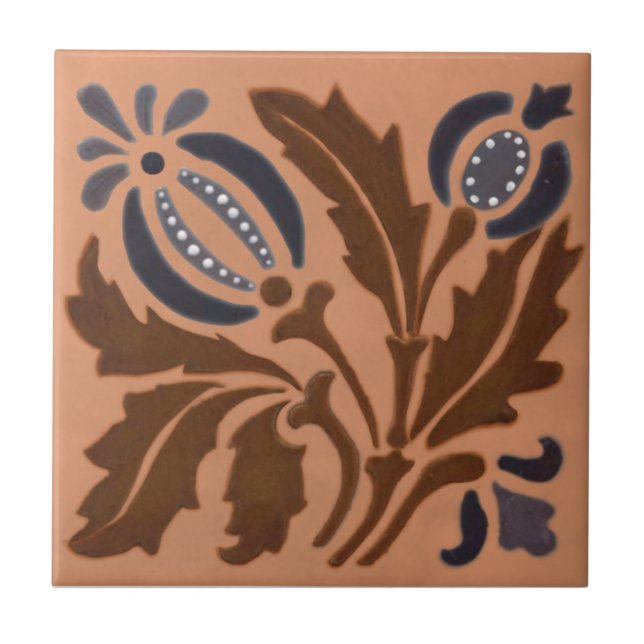 Doulton Lambeth Barbotine Art Nouveau Floral Repro Fliese (Vorderseite)