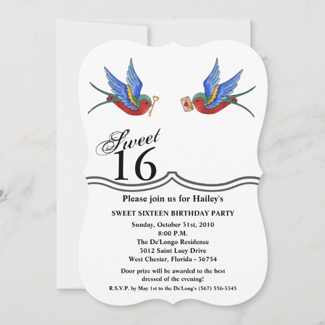 Doux 16 Anniversaire Invitation traditionnel Tatto (Devant)