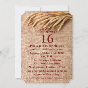 Doux 16 Invitation d'anniversaire blé sur Burlap S