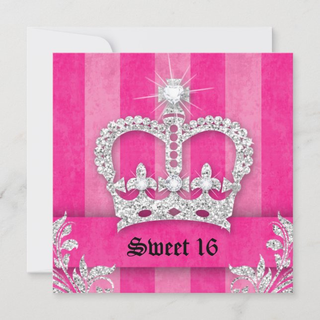 Doux Invitation de 16 Partie Pink Stripes Couronne (Devant)