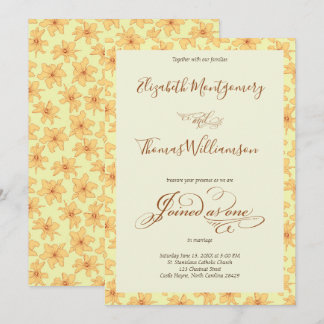 Doux Jaune main tiré Faire-part de mariage floral