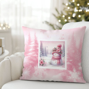 Doux Père Noël Rose Scène d'Hiver Oreiller Cadeau