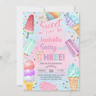 Doux, sassy et trois fille invitation d'anniversai