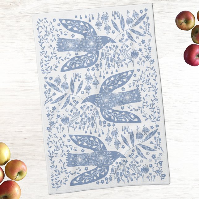 Dove Bird Blau Geschirrtuch (Peace doves bird and flower kitchen tea towels)