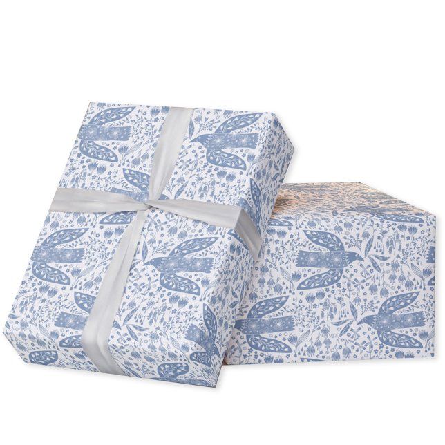 Dove Bird Blue Geschenkpapier (Peace dove blue and white bird  folk art gift wrapping paper roll)