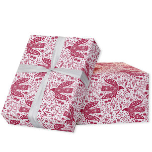Dove Bird Rot und Weiß Festlich Geschenkpapier