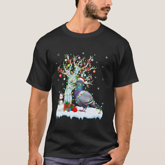 Dove Bird Xmas Weihnachtsmannmütze leuchten Bäume  T-Shirt (Vorderseite)