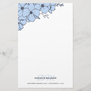 Dove Blue Flowers Name Monogram Website Briefpapier