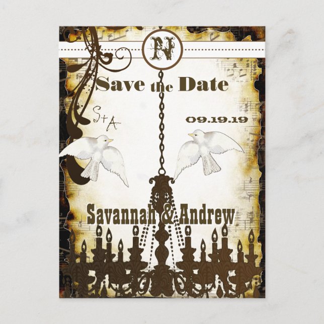 Dove Country Chic Rustic Khandelier Save the Date Ankündigungspostkarte (Vorderseite)